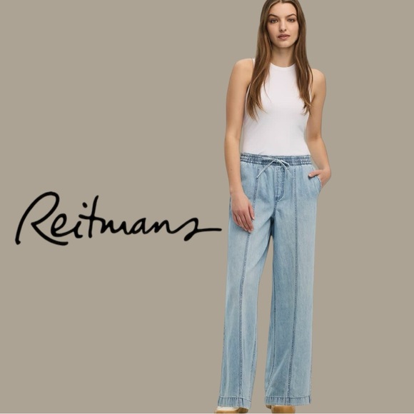 Reitmans 3X Petite Light Wash Wide-Leg Denim Joggers – 100% Cotton - Picture 1 of 8